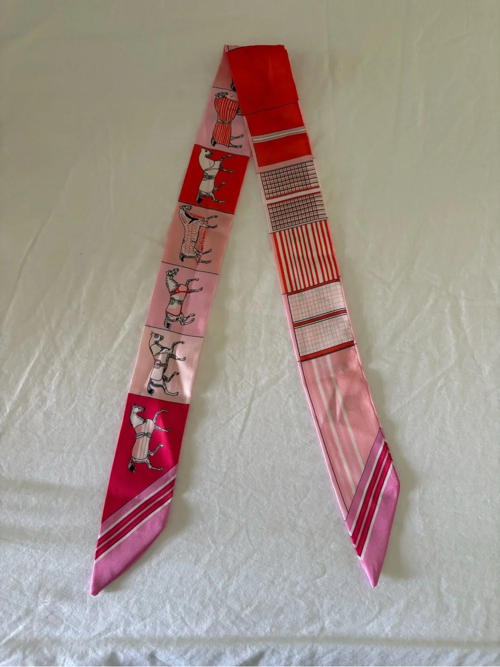 Amazon Pink and Red Horse Motif Skinny Scarf